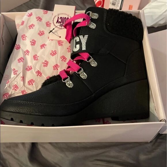 11 NIB juicy couture halstin wedge boot/sneaker neon hot pink & black kawaii - Picture 8 of 11